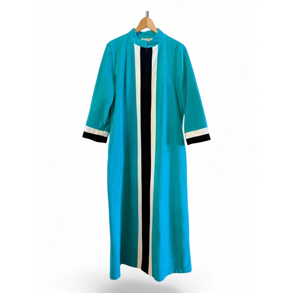 Vanity Fair Vintage 70's Colorblock Zip Front Robe/House Dress/House Coat Sz 14